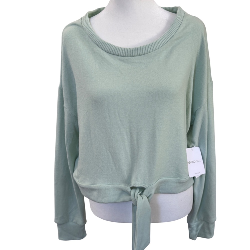 Beyond Yoga Sweater Drop Sleeve Tie Front Mint Green Size M Soft Knit Lounge‎